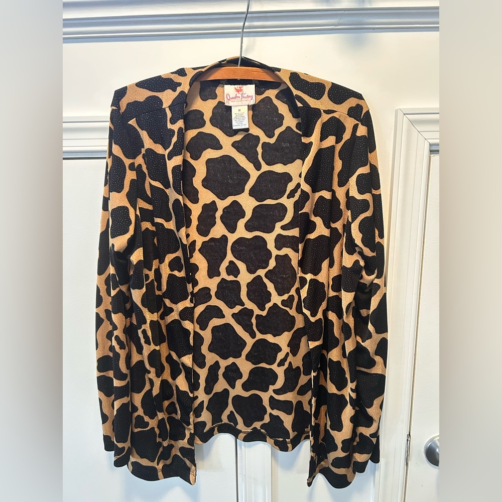 Quacker Factory Leopard Animal Print open Cardigan Sparkles‎ Sz M